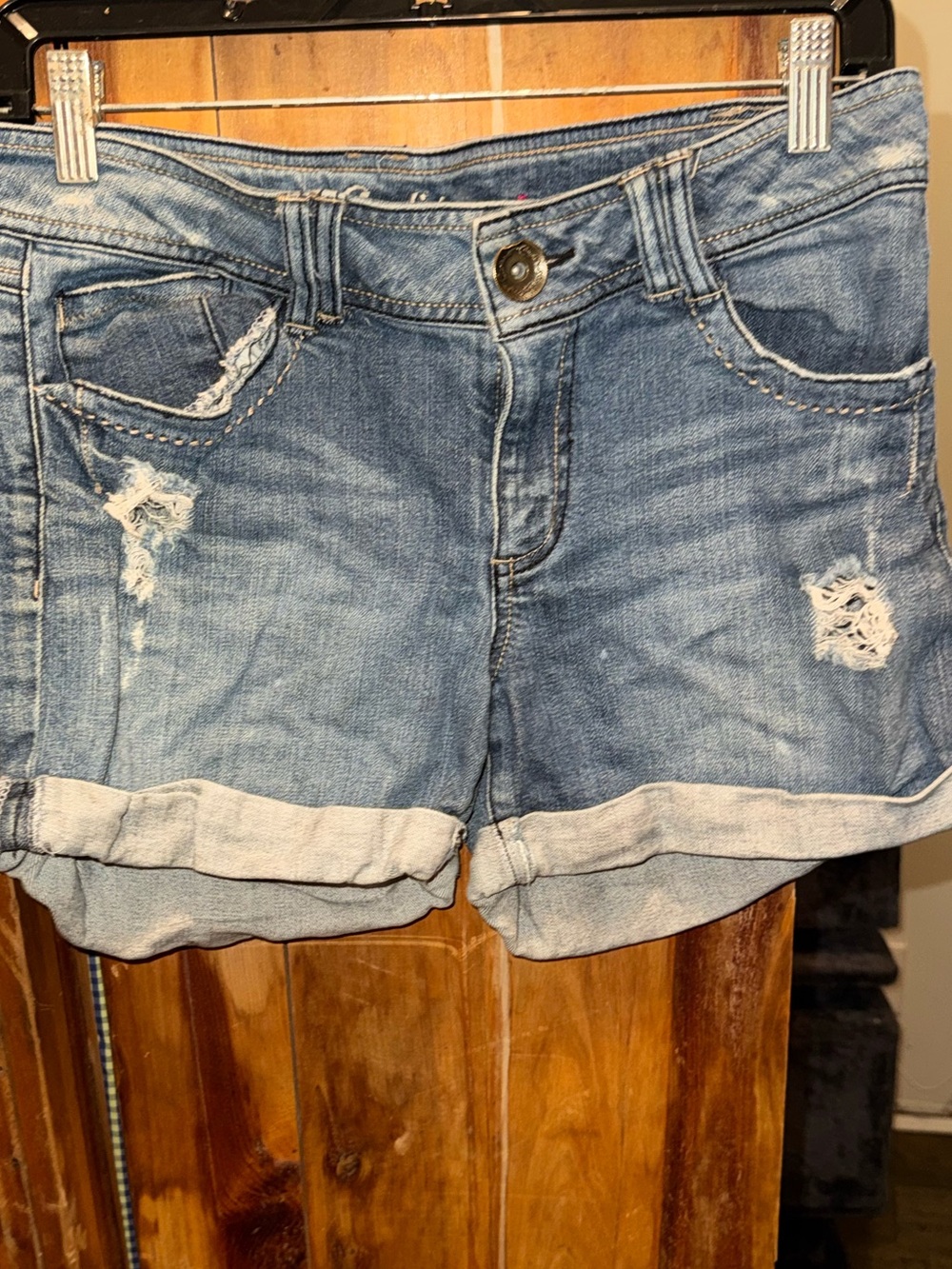 Candie's Light Blue Distressed Rolled-Hem Denim Shorts